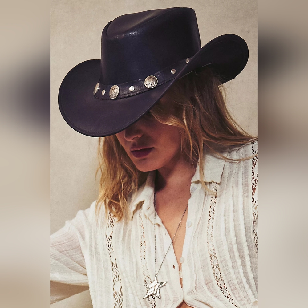 NWT Free People Gold Coast Leather Cowboy Hat